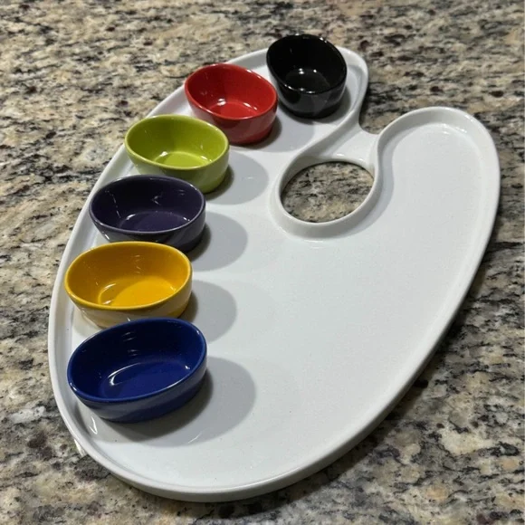 Bret Bortner BIA Artist Paint Palette Tray 6 complete condiment Sauce Bowls - Picture 2 of 4